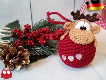 261DE Häkelanleitung Weihnachtskugel mit Elch - Hausdeko PDF Knittoy CP