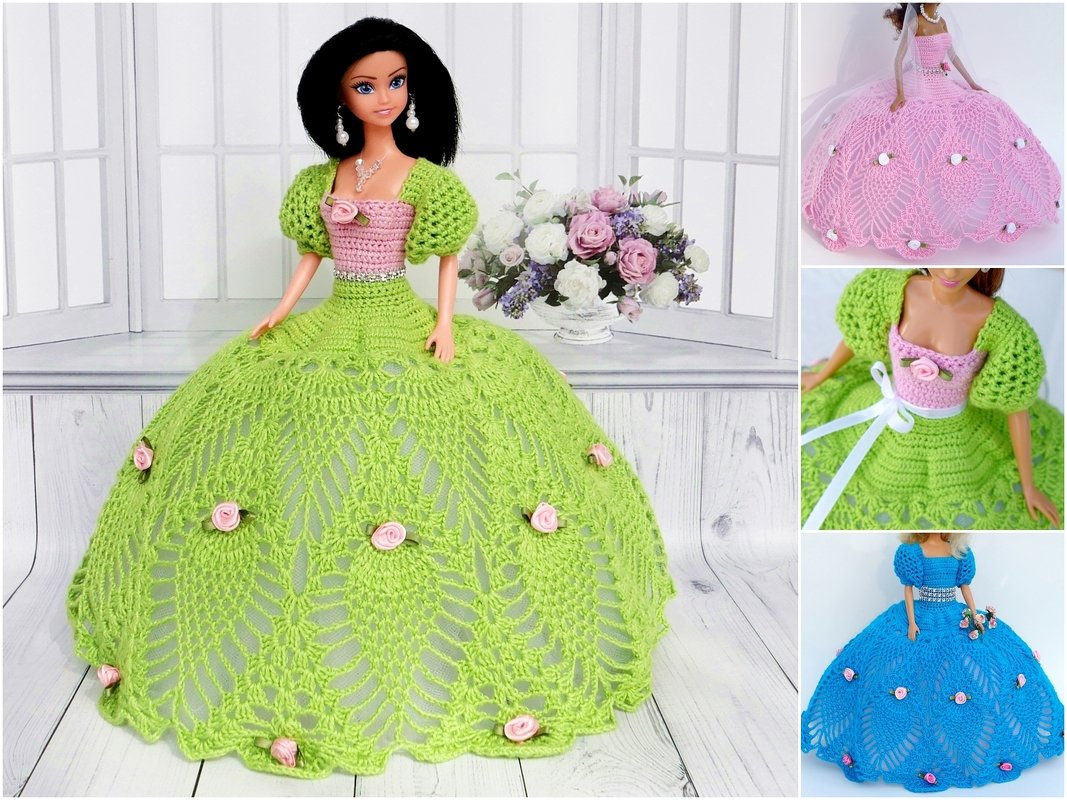 Prachtvolles Ballkleid mit Tüll-Unterrock für kleine Anziehpuppen