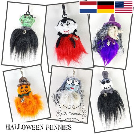 Halloween Funnies, Crochet Pattern, fur pompon