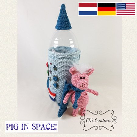 Pig in Space, Amigurumi Crochet Pattern, pig and rocket