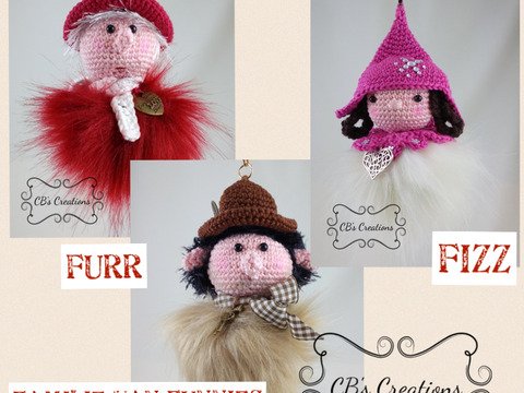 Funnies Fizz, Fezz and Furr, Crochet Pattern, with fur pompon