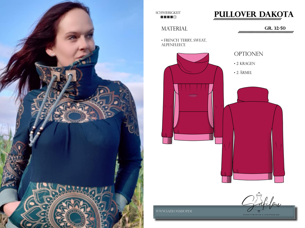 Dakota Damen Hoodie Schnittmuster – PDF-Größen 32-50 |