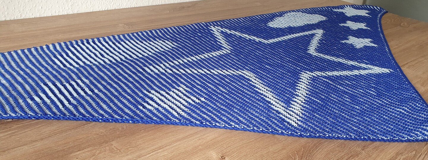 Sterne und Wolken, Schattenstricken, Illusionsstricken, Motivtuch