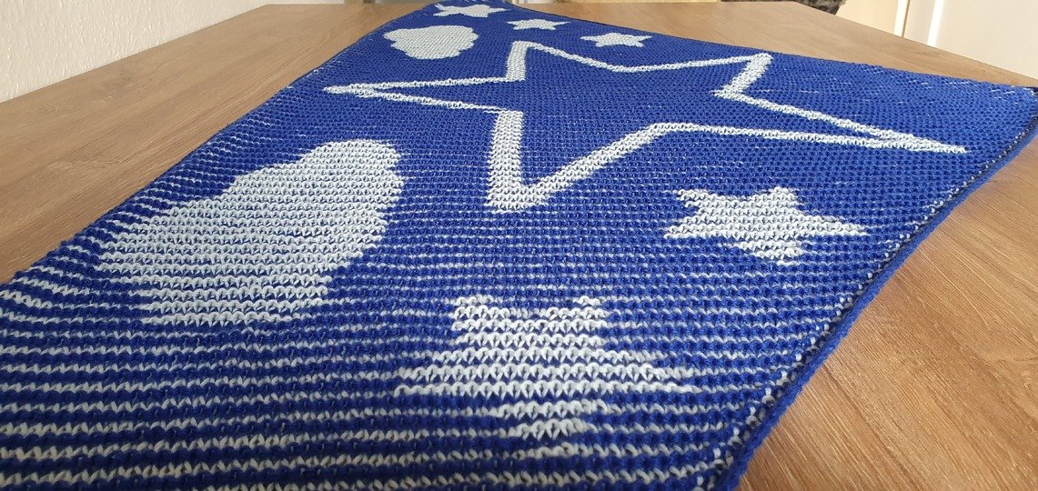 Sterne und Wolken, Schattenstricken, Illusionsstricken, Motivtuch