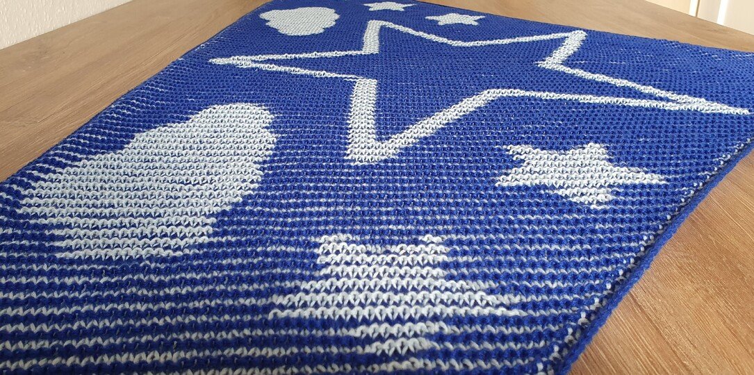 Sterne und Wolken, Schattenstricken, Illusionsstricken, Motivtuch