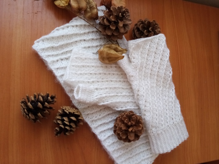 Fingerlose Handschuhe und Schlauchschal. Häkelanleitung