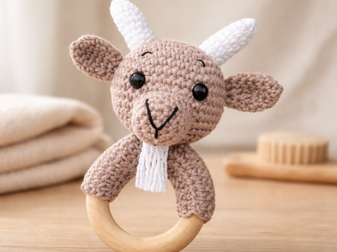 Crochet Pattern Goat Rattle, crochet Babyrattle
