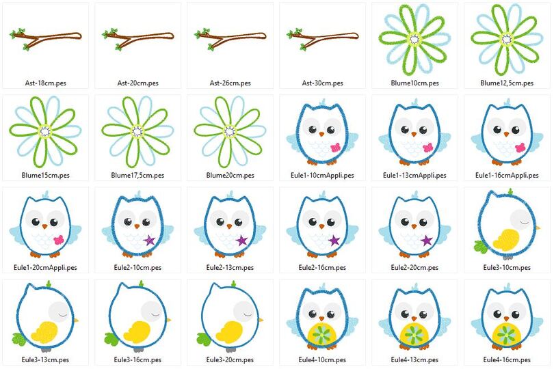 Eulen auf Ast Applikation Stickdatei Eule Paar