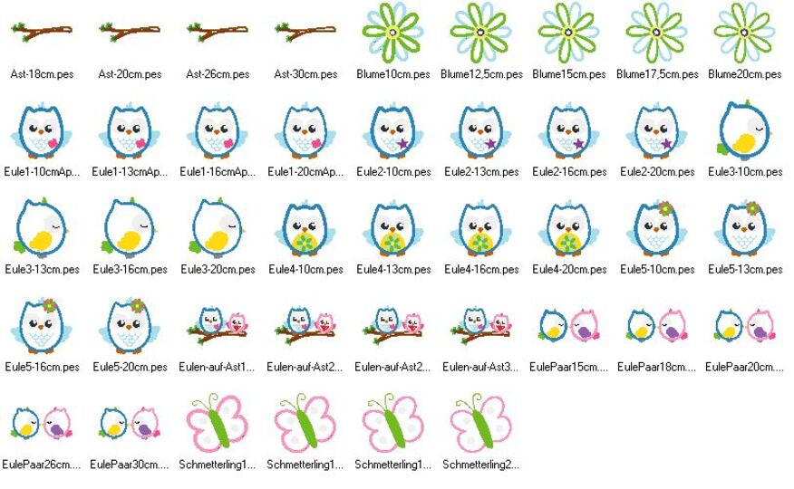 Eulen auf Ast Applikation Stickdatei Eule Paar
