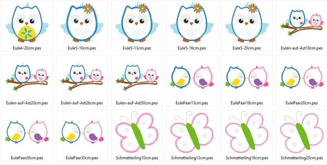 Eulen auf Ast Applikation Stickdatei Eule Paar
