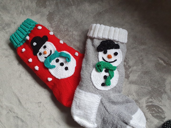 Strickanleitung Nikolausstrumpf Schneemann 50 cm lang