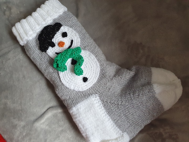 Strickanleitung Nikolausstrumpf Schneemann 50 cm lang