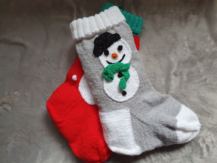 Strickanleitung Nikolausstrumpf Schneemann 50 cm lang