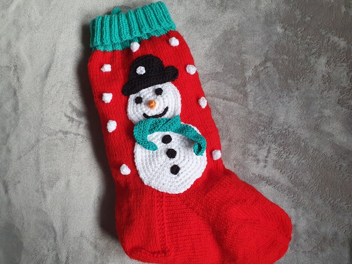 Strickanleitung Nikolausstrumpf Schneemann 50 cm lang