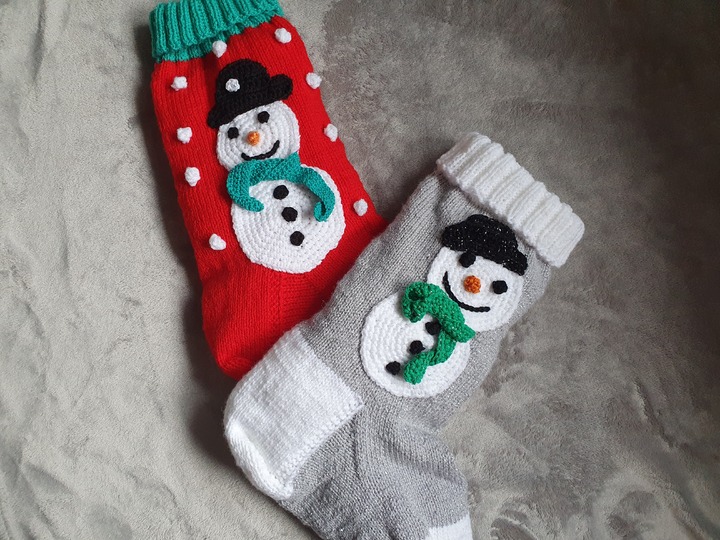 Strickanleitung Nikolausstrumpf Schneemann 50 cm lang