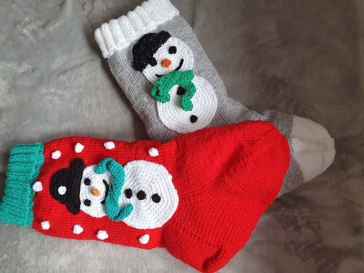 Strickanleitung Nikolausstrumpf Schneemann 50 cm lang