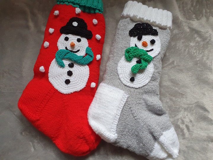 Strickanleitung Nikolausstrumpf Schneemann 50 cm lang