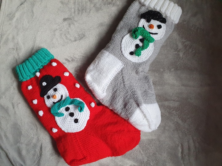 Strickanleitung Nikolausstrumpf Schneemann 50 cm lang