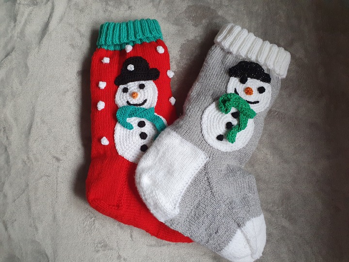 Strickanleitung Nikolausstrumpf Schneemann 50 cm lang