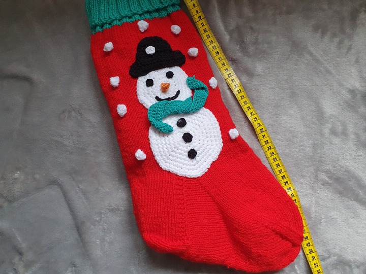 Strickanleitung Nikolausstrumpf Schneemann 50 cm lang