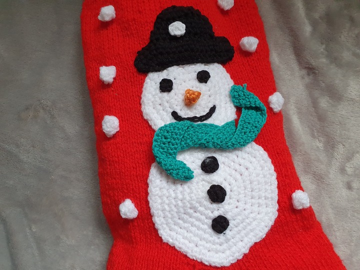 Strickanleitung Nikolausstrumpf Schneemann 50 cm lang