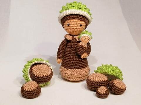 Blumenkind Kastanie Katrin mit Baby - Häkelanleitung