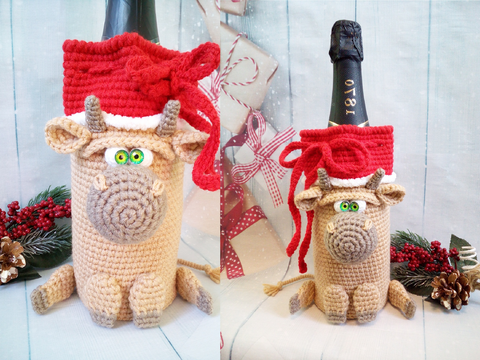 257DE Häkelanleitung Flaschenüberzug Bulle - PDF Knittoy CP