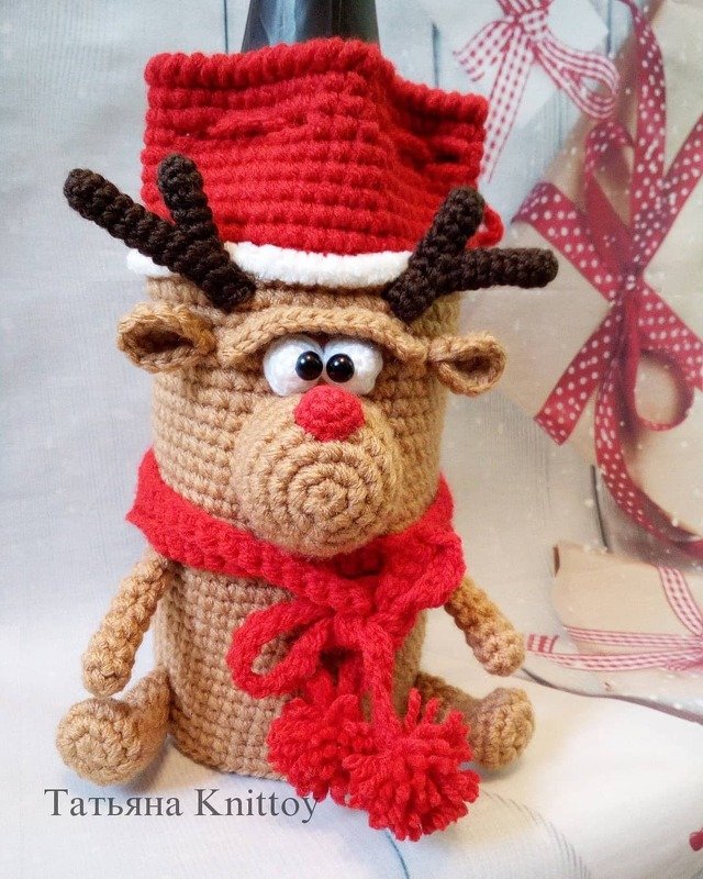 258DE Häkelanleitung Flaschenüberzug Rentier - PDF Knittoy CP - Bild 2