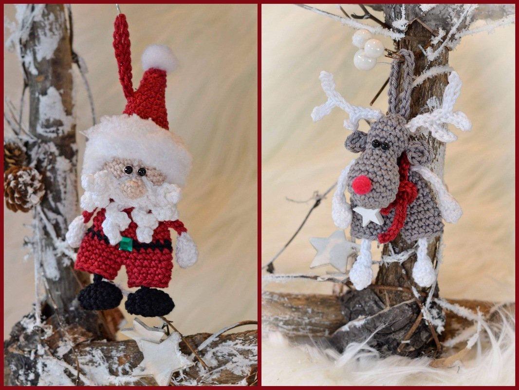2er Set Anhänger Nikolaus und Elch Schlüsselanhänger Christbaumschmuck