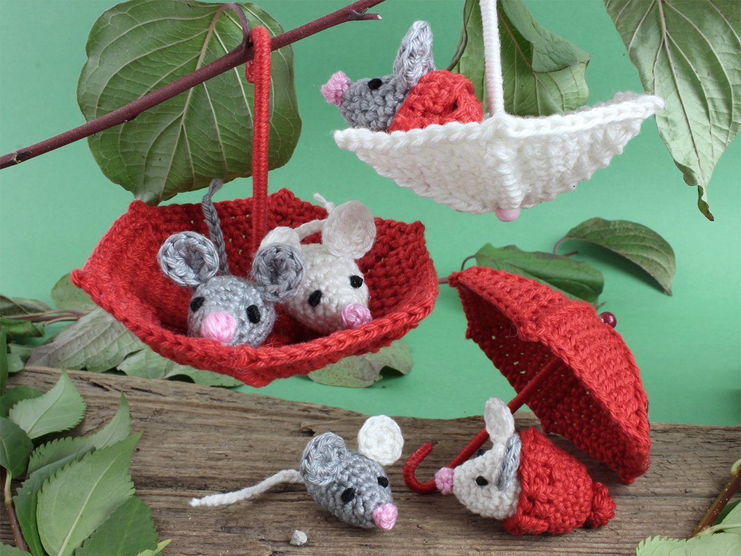 Mäusebande - mit Schirm, Schal und Popomütze - Deko, Baumschmuck