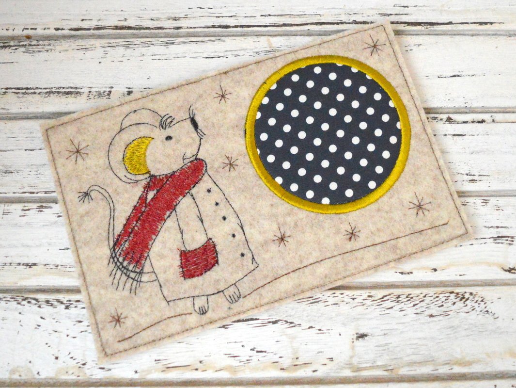 Stickdatei MugRug Untersetzer Wintermaus 13x18cm und 13x20cm