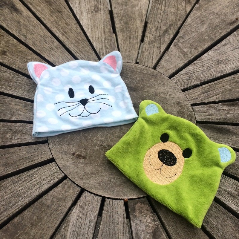 Baby-Mütze Stickdatei ITH KU 34-42 16x26 Katze Bär