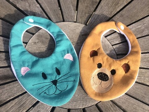 Kinder-Halstuch Stickdatei ITH new born Katze Bär