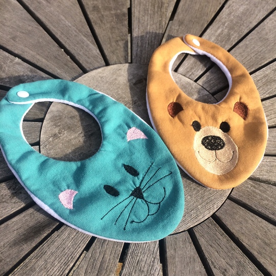 Kinder-Halstuch Stickdatei ITH new born Katze Bär