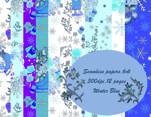 Winter Blue Christmas, digital paper