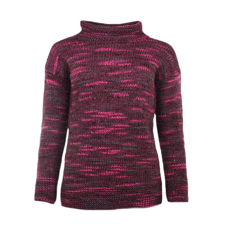 Gestrickter Rollkragenpullover in Pink, Dunkelrot und Grau