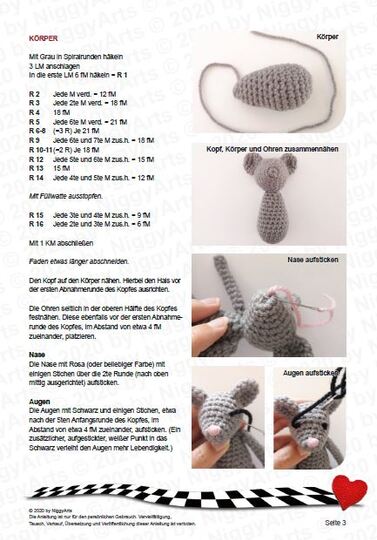Mäuse mit beweglichen Beinen - Häkelanleitung von NiggyArts