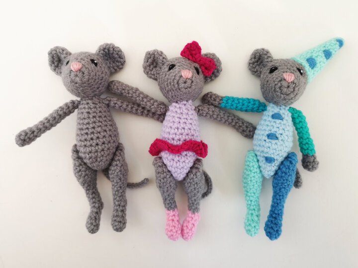 Mäuse mit beweglichen Beinen - Häkelanleitung von NiggyArts