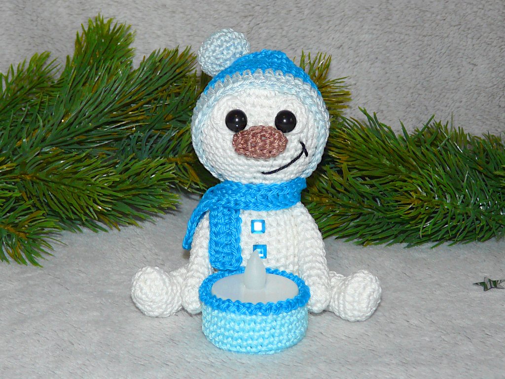 Häkelanleitung Schneemann Teelichthalter - Bild 2
