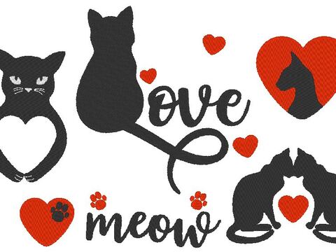 Katze Katzen Liebe Silhouette Stickdatei Herz