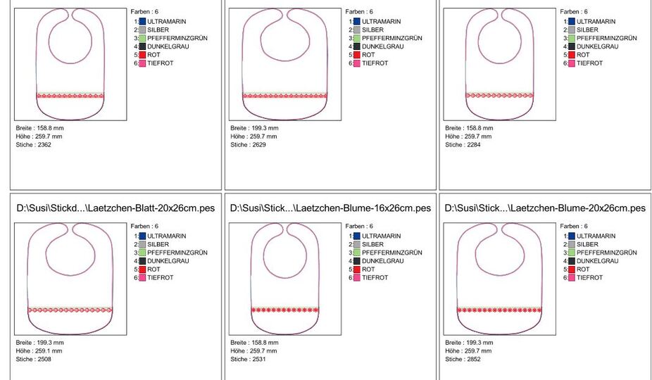 Lätzchen 20x26cm und 16x26cm ITH Stickdatei