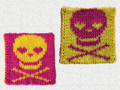 Anleitung Grundlagen Doubleface Stricken - Untersetzer "Totenkopf Skully"