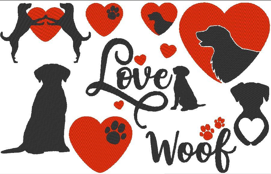 Hund Hunde Liebe Silhouette Stickdatei Herz