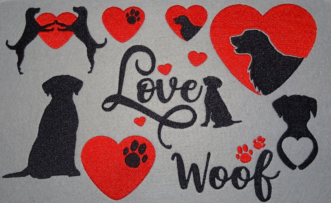 Hund Hunde Liebe Silhouette Stickdatei Herz - Bild 5