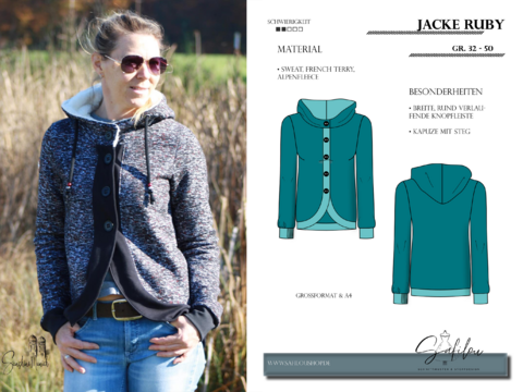 PDF-Schnittmuster Jacke Ruby (Gr. 32-50)Modische Jacke mit Knopfleiste