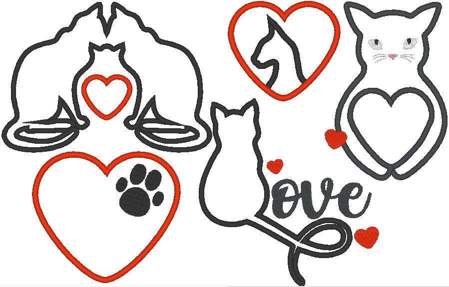 Katze Katzen Liebe Stoff-Aufnäher Stickdatei Herz