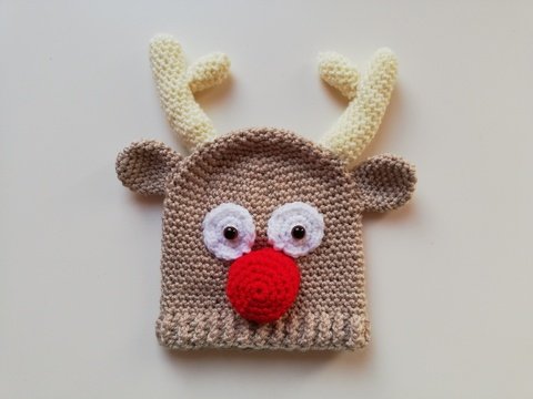 Häkelanleitung Babymütze Rentiermütze - 0 - 6 Monate