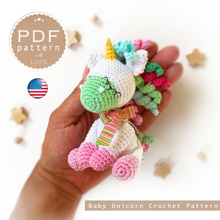 Amigurumi Crochet pattern cute Little Baby Unicorn Rainbow