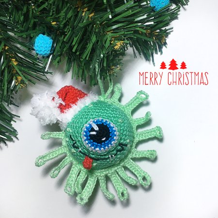 Crochet pattern Christmas ornament tree ball Amigurumi Funny Microbe