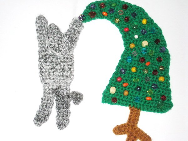 Pattern Cat with Christmas tree applique